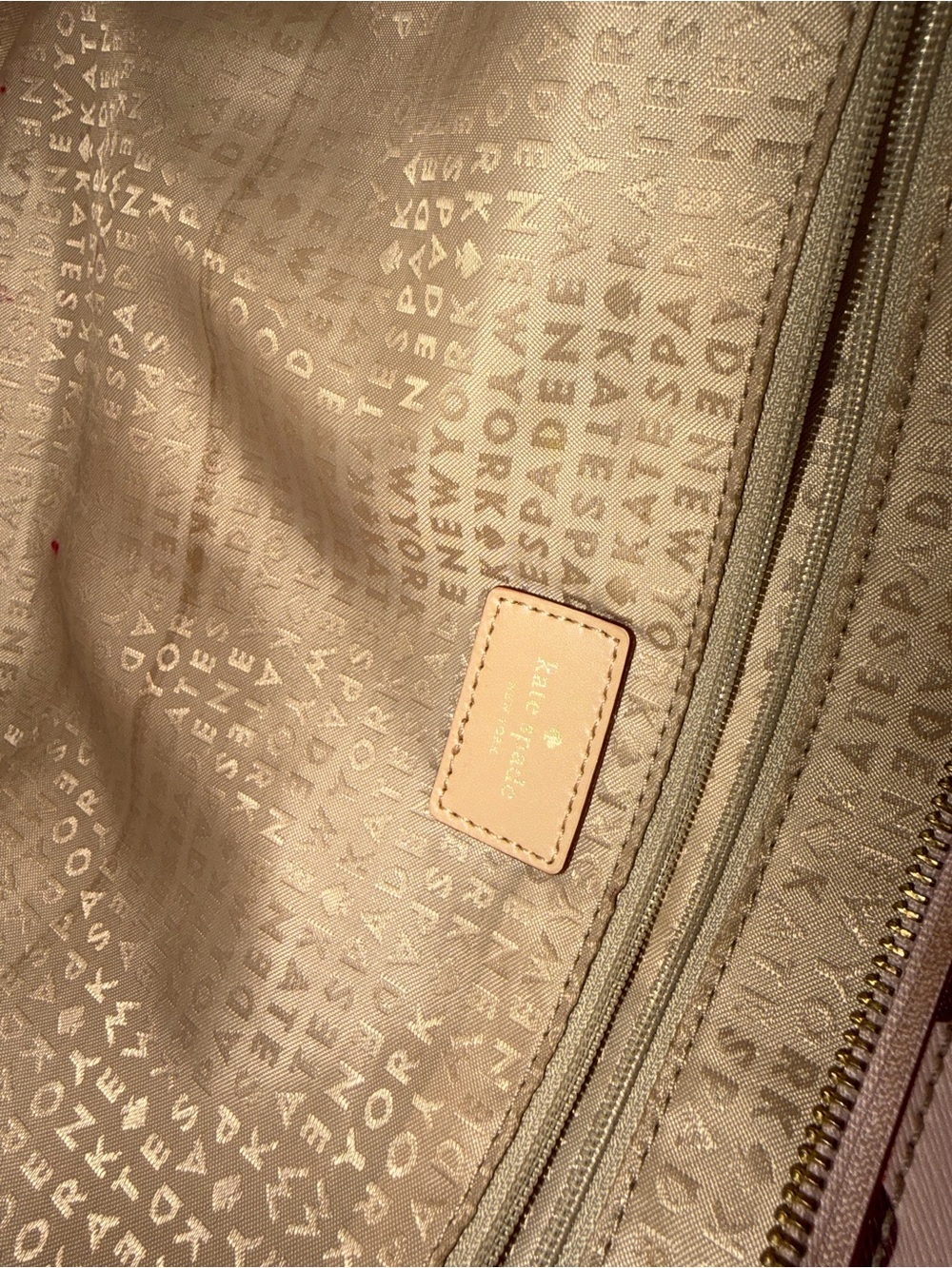 kate spade Pink Apple Print Tote with Tan Handles - Picture 5 of 9